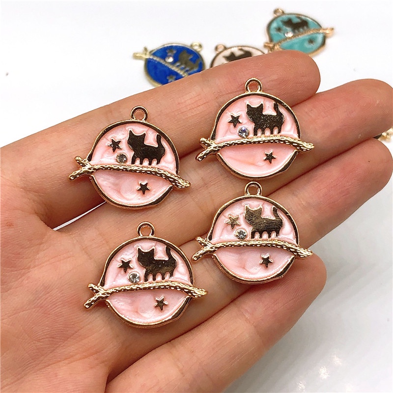 4pcs Gantungan Kunci Enamel Bentuk Kucing Bahan Alloy Untuk Wanita Charms