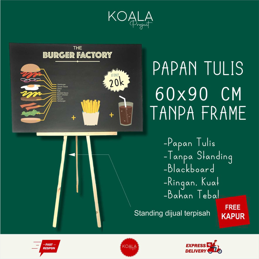 

PAPAN TULIS KAPUR HITAM BLACKBOARD CHALKBOARD 60x90 CM TANPA FRAME TANPA STANDING