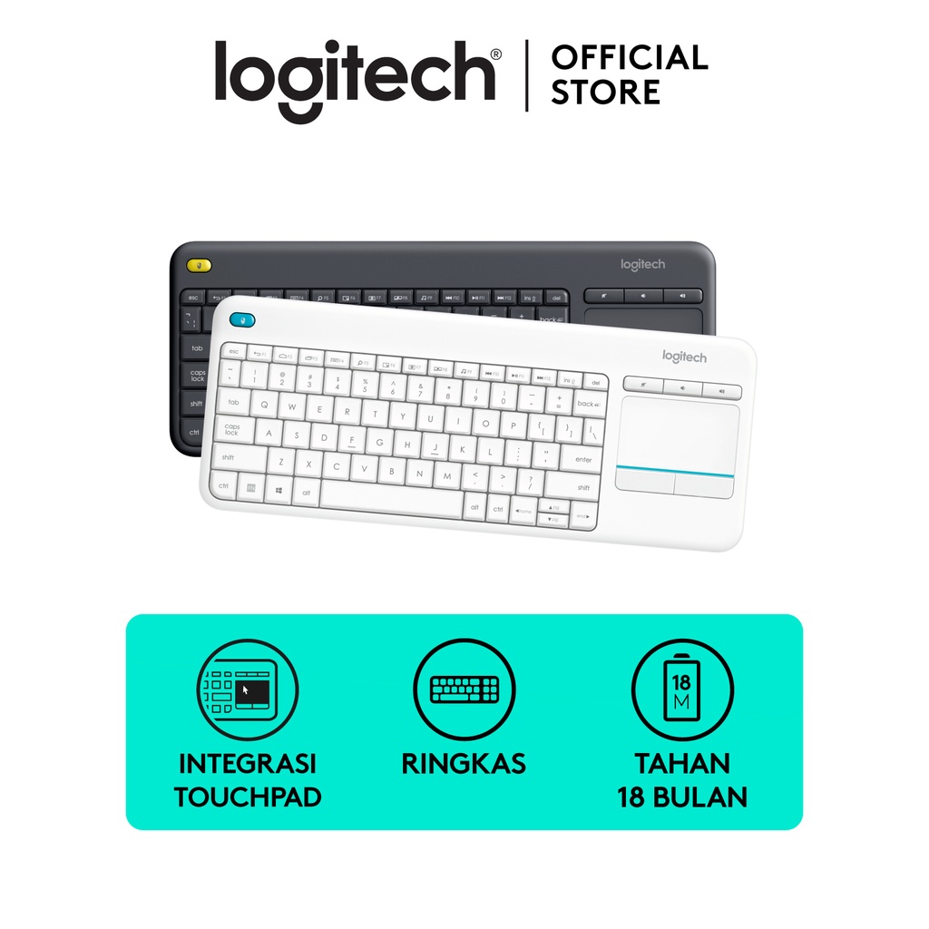 Logitech K400 Plus Keyboard Wireless dengan Touchpad untuk PC & SmartTV