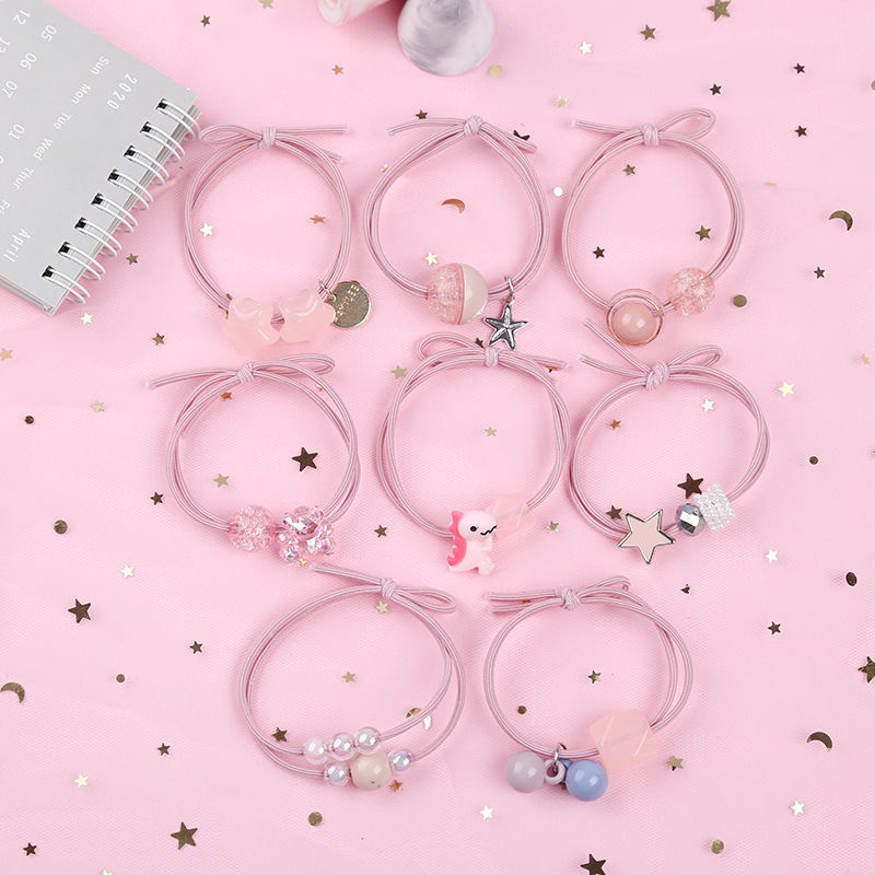 8IN1 Karet rambut korea Ikat Rambut korea Cewek Perempuan Pink Anak Lucu