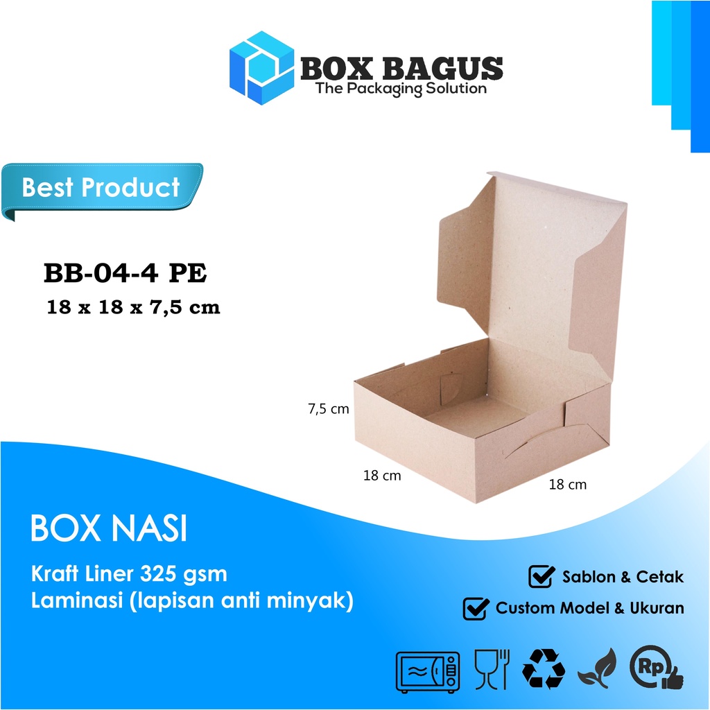 BOX DUS 18x18x7,5 KRAFT 325 GSM LAMINASI - KOTAK HAMPERS MAKANAN NASI ROTI KUE SNACK