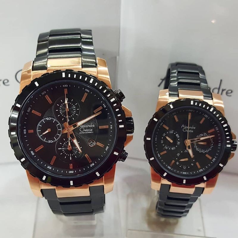 Jam Alexander Christie Couple AC 6141 AC6141 Original Black Rosegold Garansi Alexander Christie