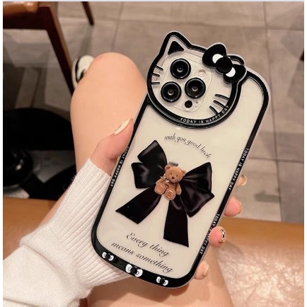 Soft Case Hp Gambar Kartun Beruang + Kucing Untuk IPhone 12 / 13 / 11promax / X / Xs Max / Xr