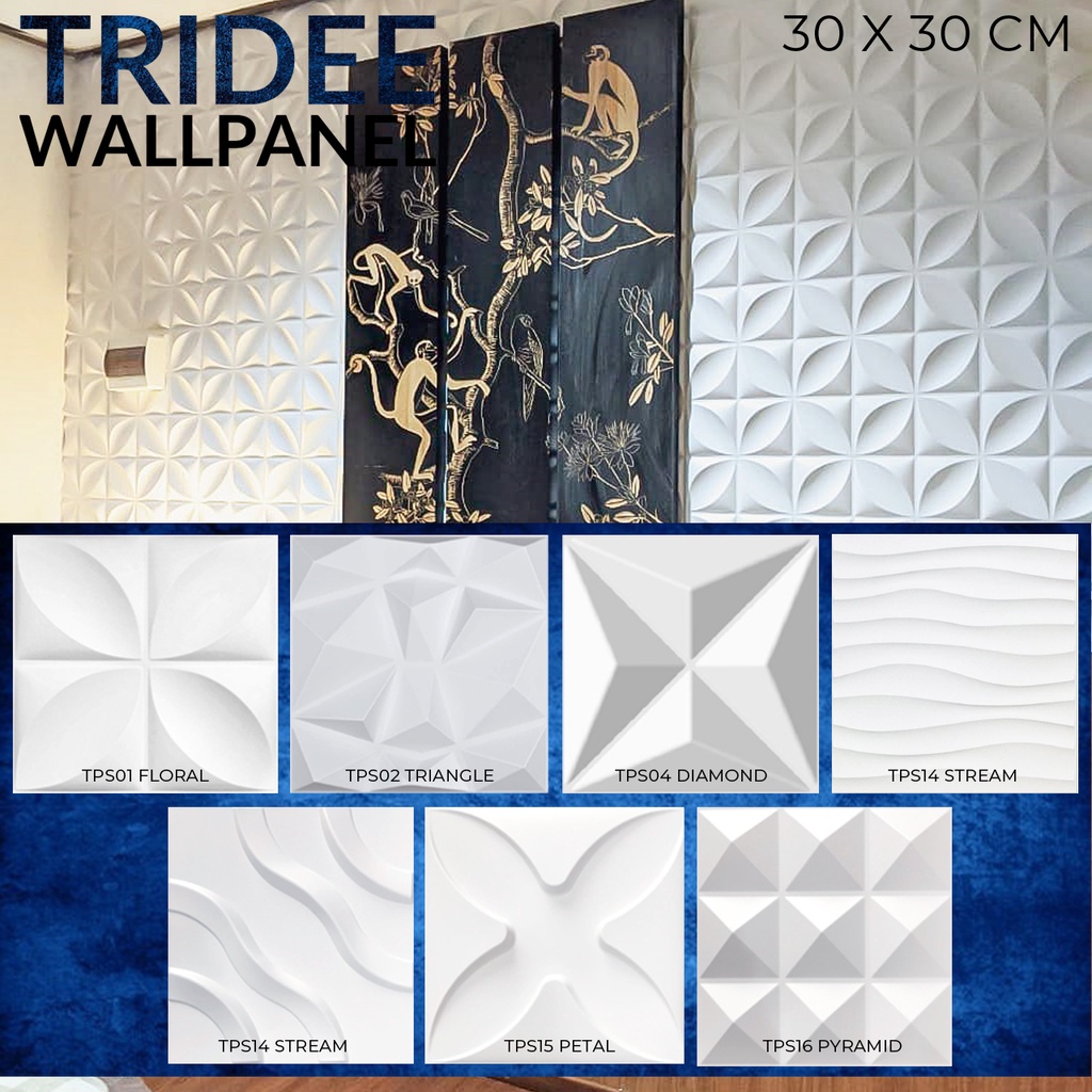 TRIDEE WALLPANEL 30x30 CM | WALLPAPER DINDING DEKORASI | WALL PANEL 3D DINDING PVC