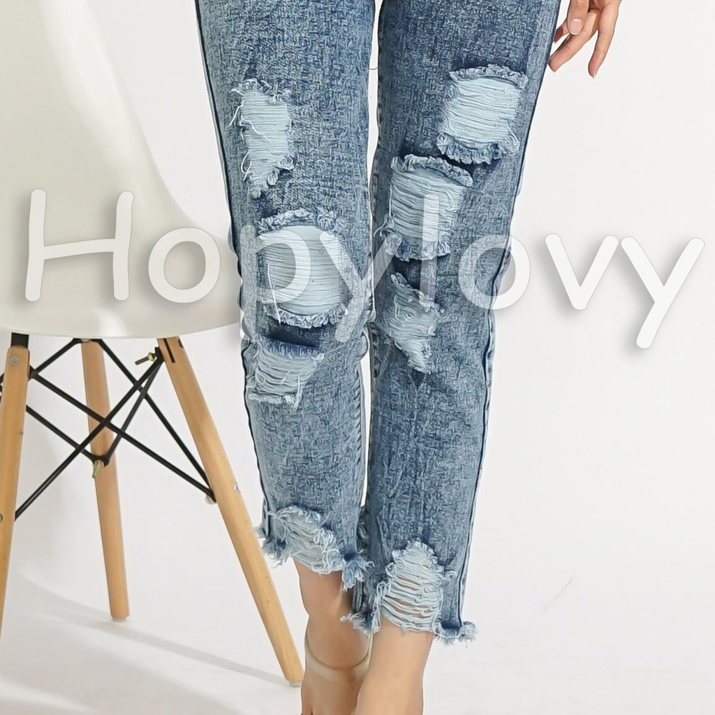 HOPYLOVY Celana Boyfriend Jeans Wanita Sobek Ripped High Waist HW Unfinished Rania