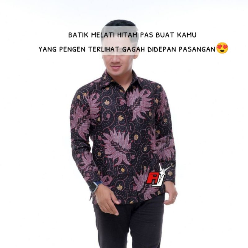 ATASAN KEMEJA BATIK PRIA LENGAN PANJANG WARNA UNGU LILAC PURPLE VIOLET / HEM BATIK PRIA WARNA UNGU M L XL XXL-K.MELATI HITAM