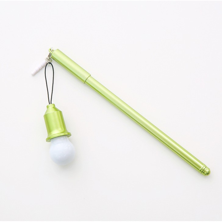 Pulpen gel gantungan lampu led unik-hijau
