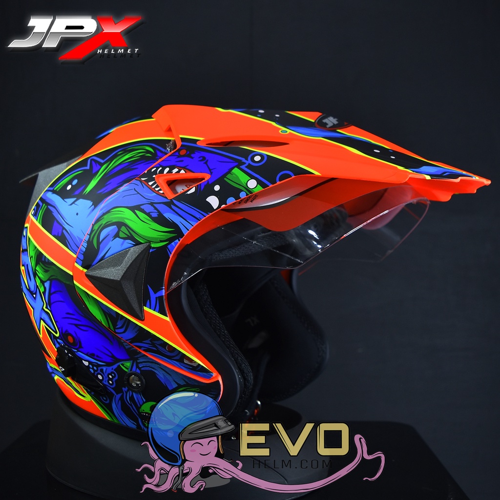 HELM JPX SUPERMOTO MOTIF SHARK JPX SEMICROSS TERBARU ORIGINAL HELM CROSS HALF FACE JPX JP HELMET - ONGKIR 2KG