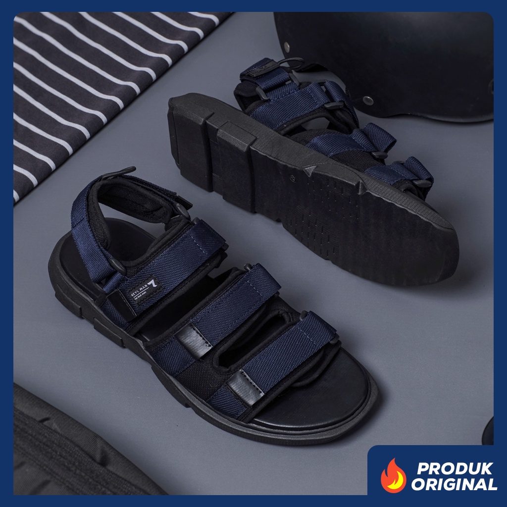 SECRET NAVY ORIGINAL x REYL MAN Sandal Casual Biru Dongker Pria Sendal Gunung Kasual Jalan Santai Harian Main Hangout Lebaran Fashion Distro Traveling Outdoor Premium Travelling Footwear Tali 3 Strap Big Size Jumbo Ukuran Besar 44 45 Keren Terbaru Branded