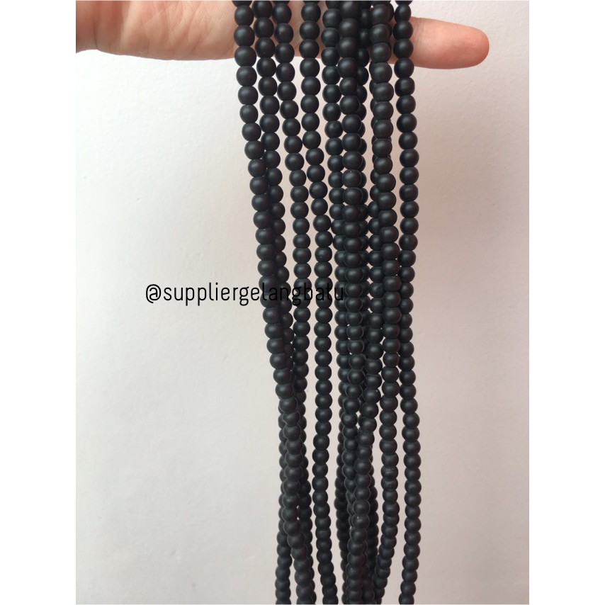 bahan blackstone 6mm matte akik aksesoris gelang kalung aksesoris cewek cowok korea obsidian onyx