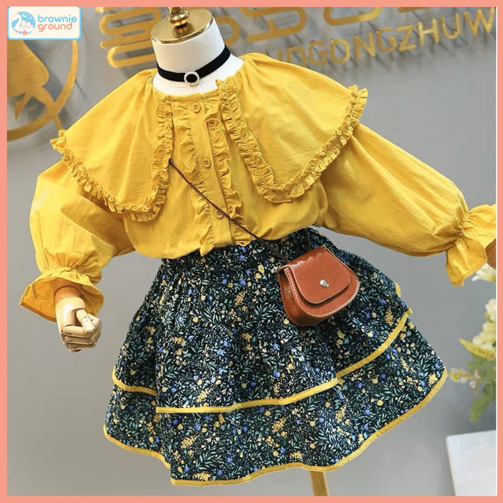 BROWNIEGROUND- Setelan Dress anak perempuan lucu baju  impor premium baju anak lucu lengan panjang 2-7 Tahun  B01