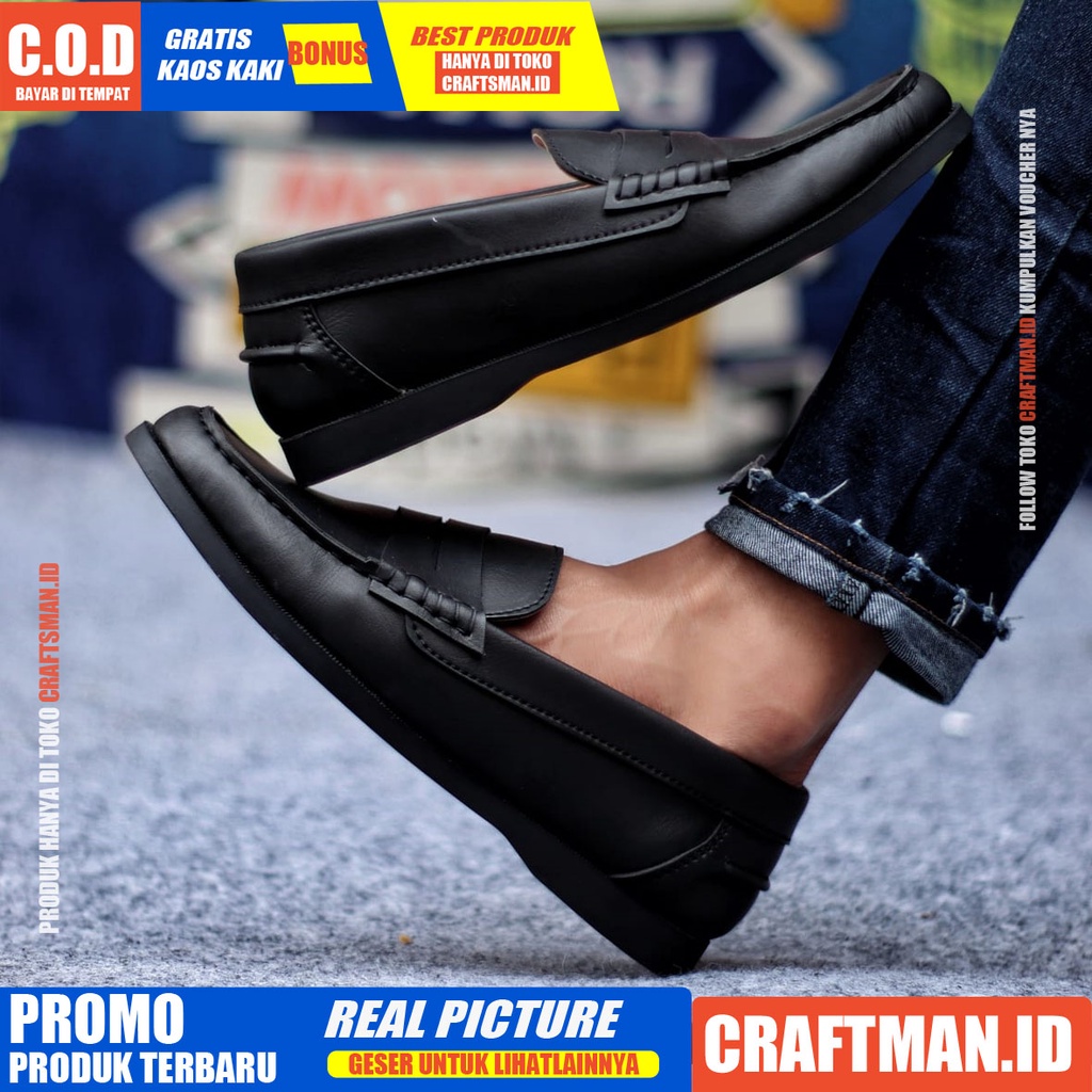 CRAFTS IRISH - Sepatu Formal Pantofel pria Resmi Hitam Kerja Casual Slip On Kulit PU