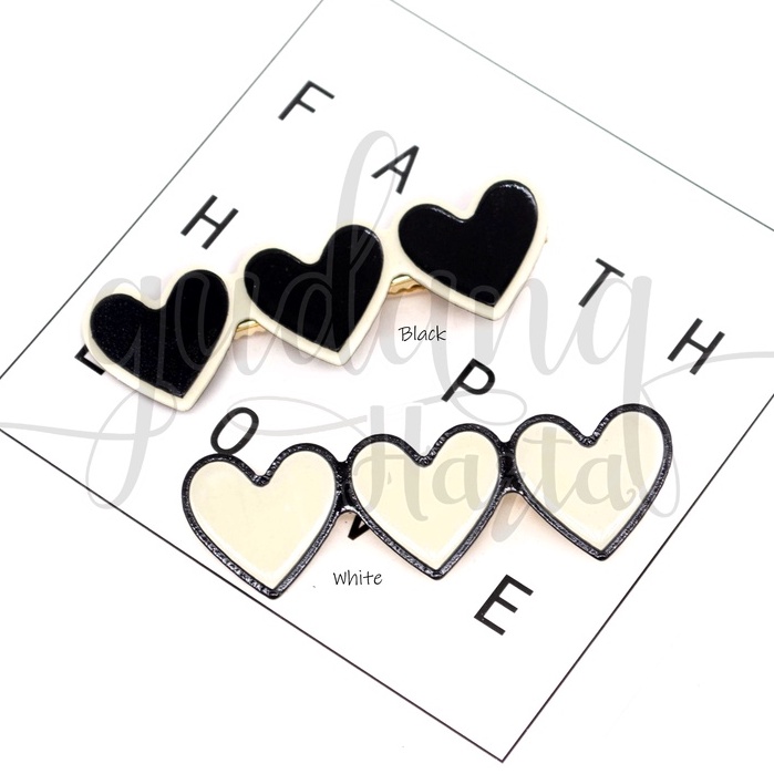 Jepit Yinyang Heart Hairclip Motif Love Black And White GH 213315