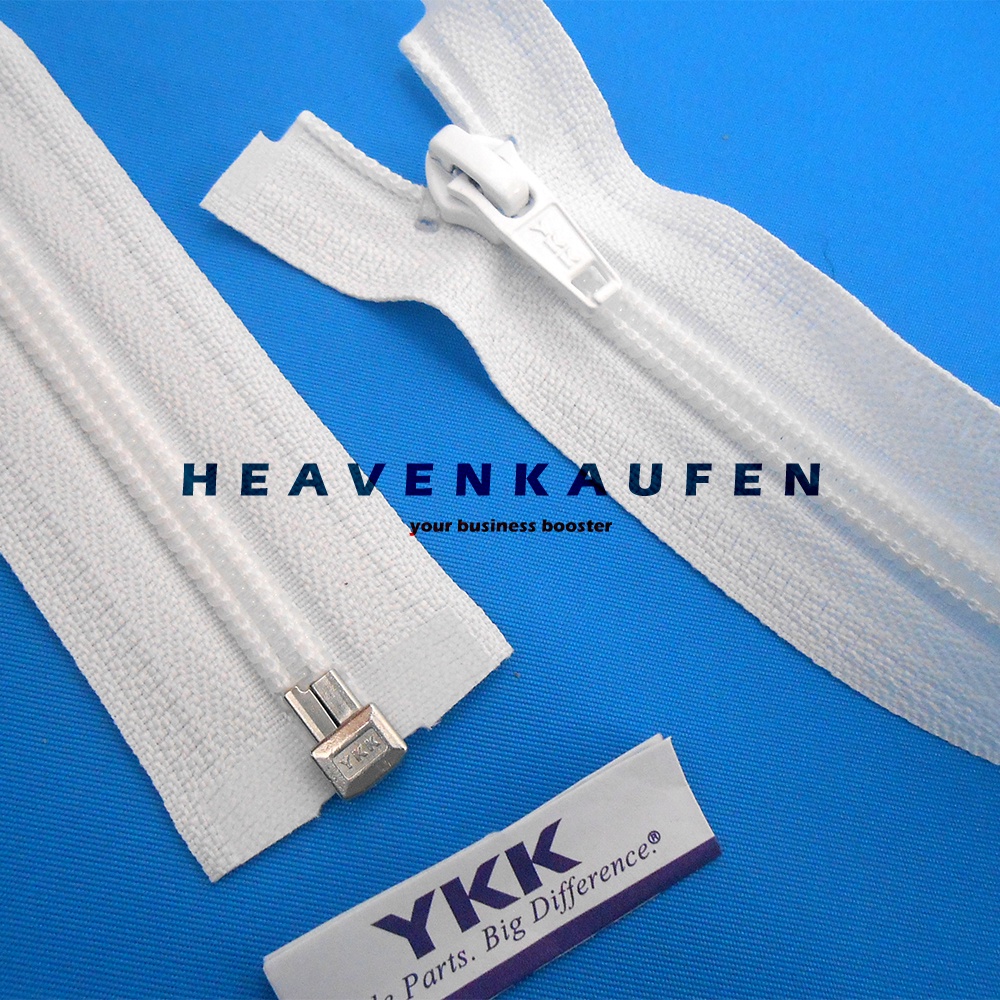 Resleting Zipper YKK Type Gigi Coil Gigi Halus 60 cm / 24 inch Warna Putih Open End Buka Lepas