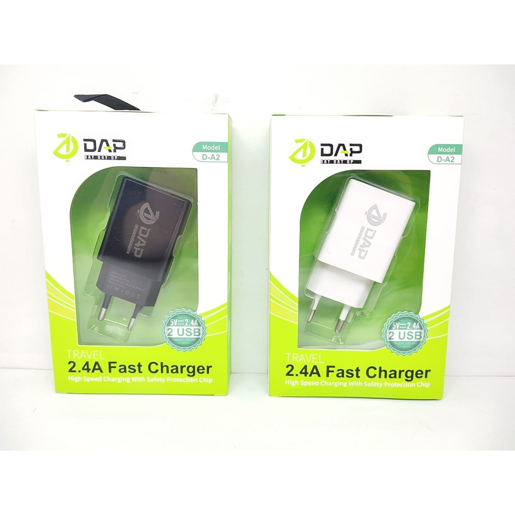 DAP D-A2 Travel Fast Charger 2 Port 2.4A 5V Include Data Cable Micro USB 60cm