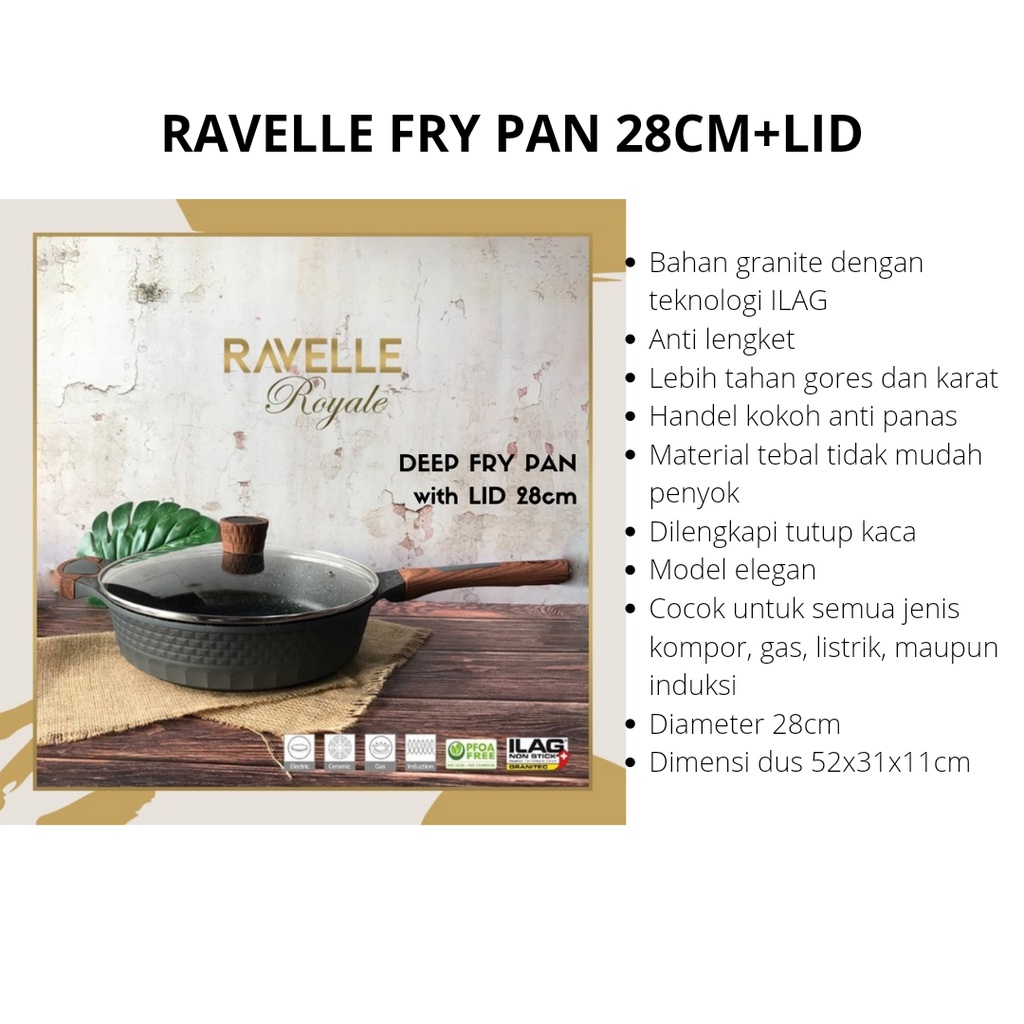RAVELLE DEEP FRYPAN WITH LID 28CM PANCI GRANITE DEEP FRY PAN RAVELLE