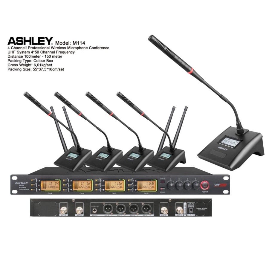 MIC WIRELESS ASHLEY M114 PODIUM MEJA MICROPHONE M 114 4 MIK CONFERENCE