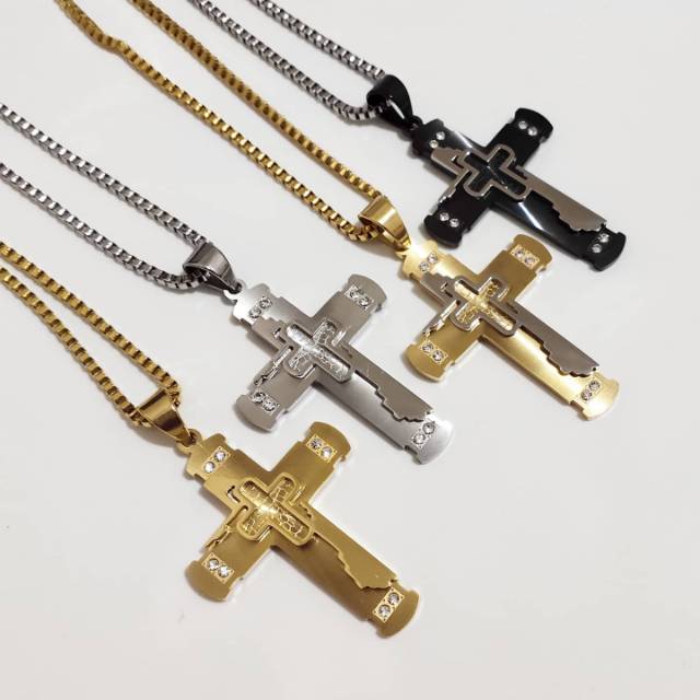 BIG CROSS kalung salib pria besar titanium anti karat