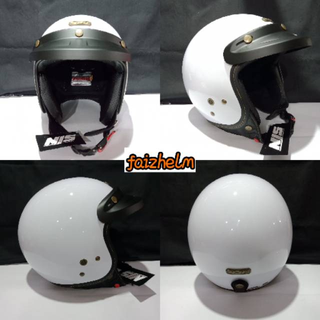 Helm NJS NR80S Retro putih +  kaca cembung flat
