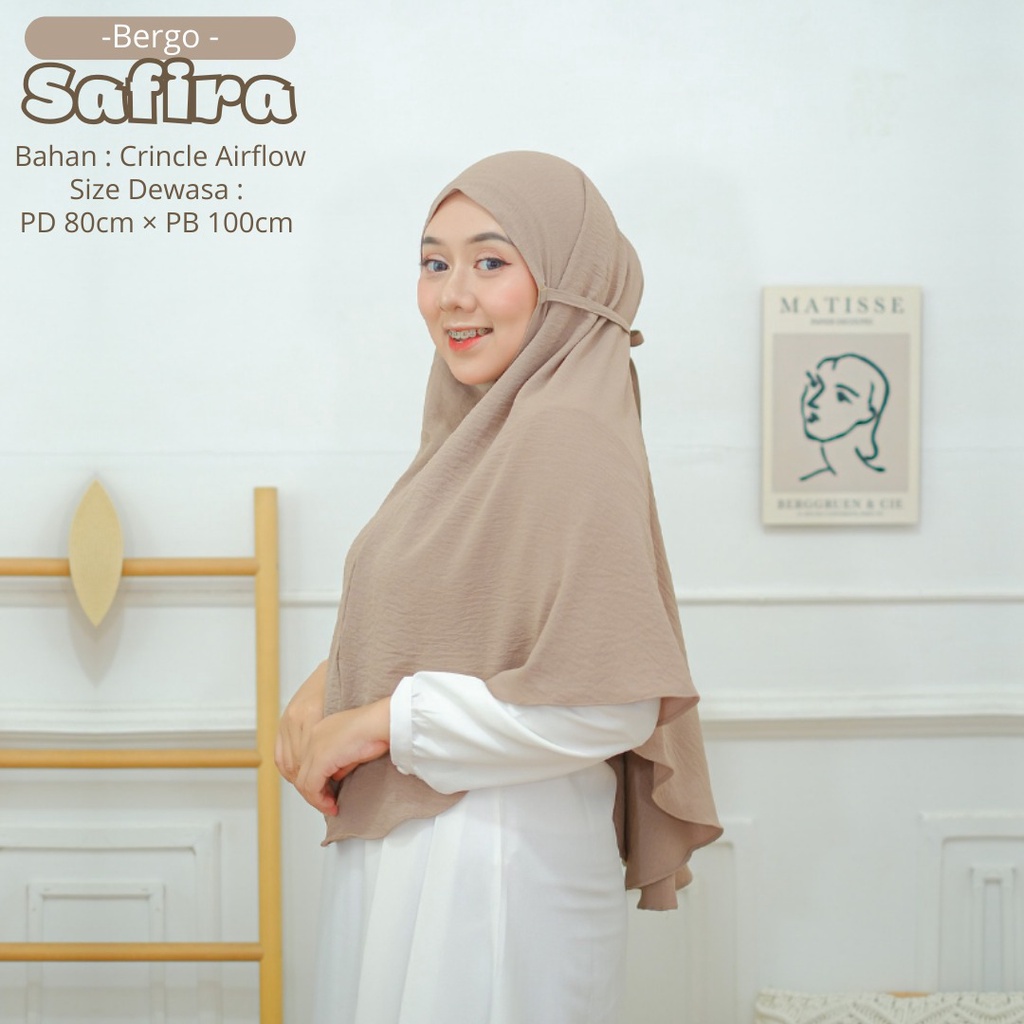 Bergo Safira Dewasa/Jilbab Bergo Maryam /Hijab Tali Instan/Khimar Dewasa/ Bahan Airflow (ORI) Non Pad/Nyaman dipakai