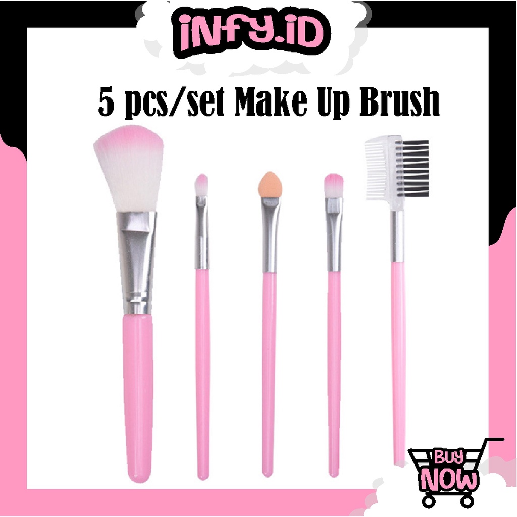 INFY - R636 5PCS/ Set Kuas 5 in 1 Make Up Brush Kuas Makeup Eyebrow Brush Blush On Brush Eyeshadow Brush Sponge