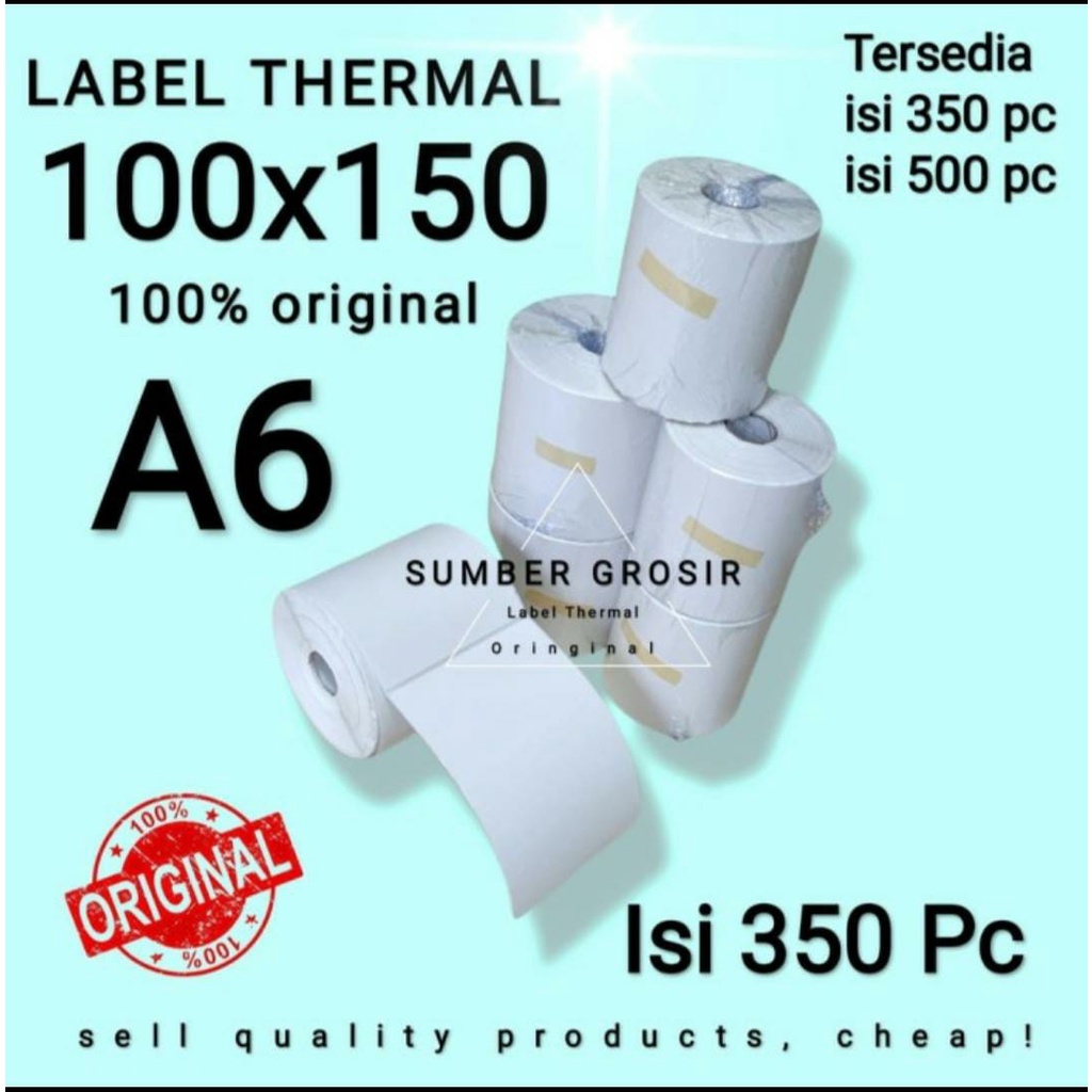 Kertas Thermal Label Sticker Barcode model ROLL 350pcs Ukuran A6 100x150/Stiker Termal 100 x 150 350lbr Tanpa Ribbon