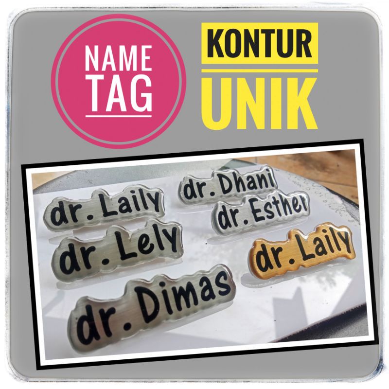 Name Tag Kontur Unik - Peniti - Magnet - Magnet Kuat