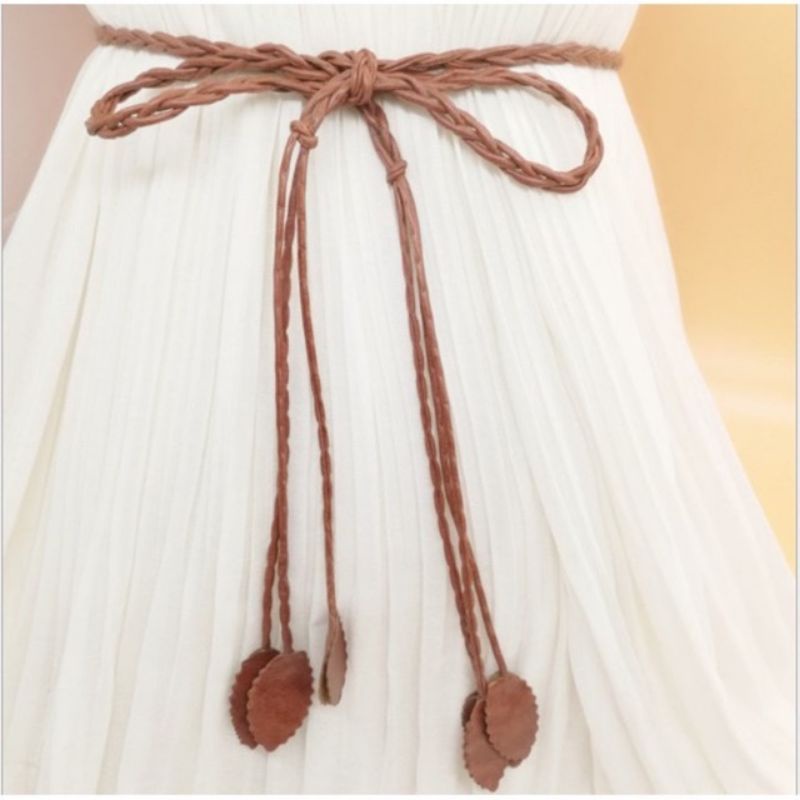Ikat Pinggang Strap Kepang Daun Coklat