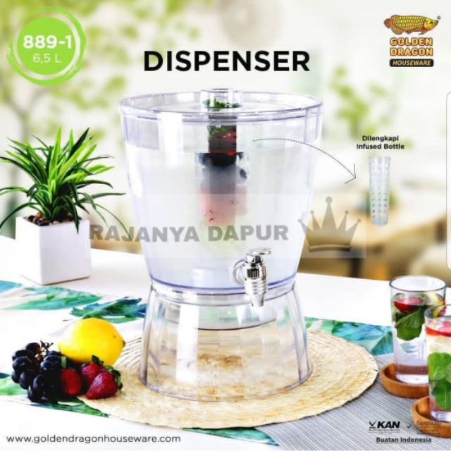Terlaris Houseware Dispenser 6.5Ltr Golden Dragon (889-1) - Dispenser Akrilik Dragon