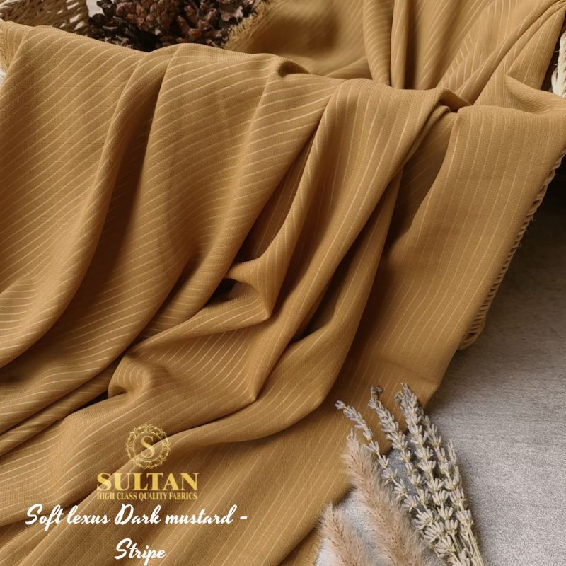 Kain Abaya SULTAN  Soft Lexus Motif Stripe warna dark Mustard lebar 1,5m