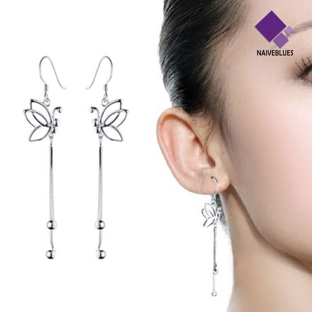 Anting Kait Rantai Panjang Desain Butterfly Menjuntai Bahan Alloy Untuk Wanita