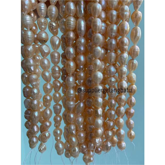 Bahan Mutiara Air Tawar Barok / Baroque PEACH 8 x 14mm OVAL pearl