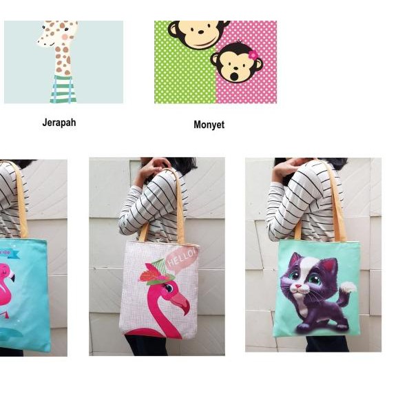 ۞ TC43 Civeto Eco Printed Canvas Tote Bag / Tas Bahu Pundak Shoulder - BeruangAcordion ☂