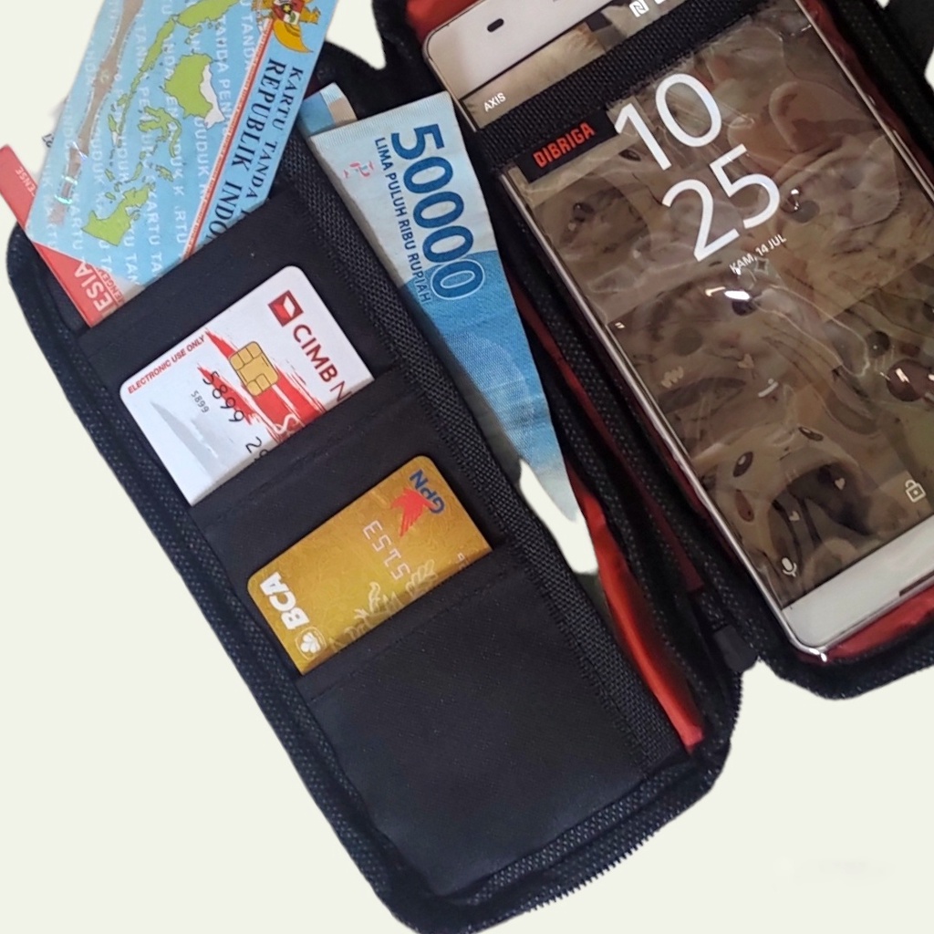 Hanging Wallet Phone Touchscreen | Tas Dompet Hp Gantung Leher Kanvas Hitam Terlaris Pria Wanita