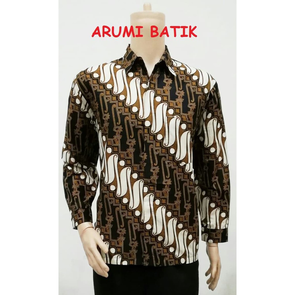 BAJU BATIK PRIA RESMI LENGAN PENDEK MOTIF PEKALONGAN HEM BATIK WARNA HITAM PUTIH UKURAN SIZE M L XL