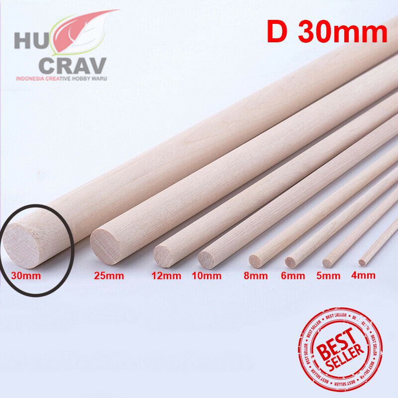 

DOWEL BULAT Kayu Balsa Diameter 30mm Stik Panjang 100cm & 50cm