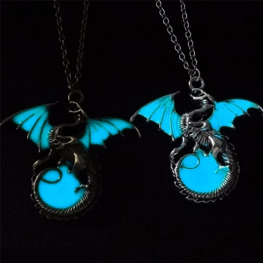 Kalung Rantai Dengan Liontin Bulan Sabit Motif Naga Glow in the Dark Untuk Bayi