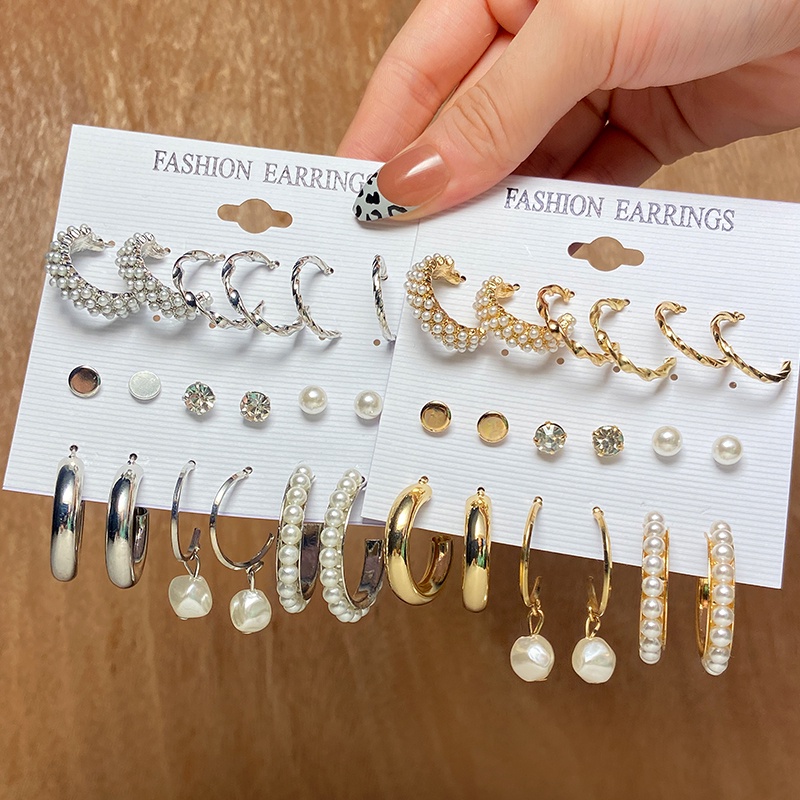 8-piece Earring Set Fashion Alloy Earrings Acrylic Dangle Earring Pearl Inlaid Earrings for Women Butterfly Pendants Gold Earrings Women Accessories