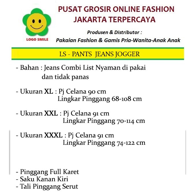 Pants Jeans Jogger - Logo Smile (LS) - Ukuran XL-3XL - Matt Jeans Combi List