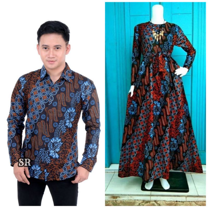 Maura Couple (COD) - Sania Ruffle Batik Couple ori Ndoro jowi DNT Garansi Termurah Shopee-Seno biru