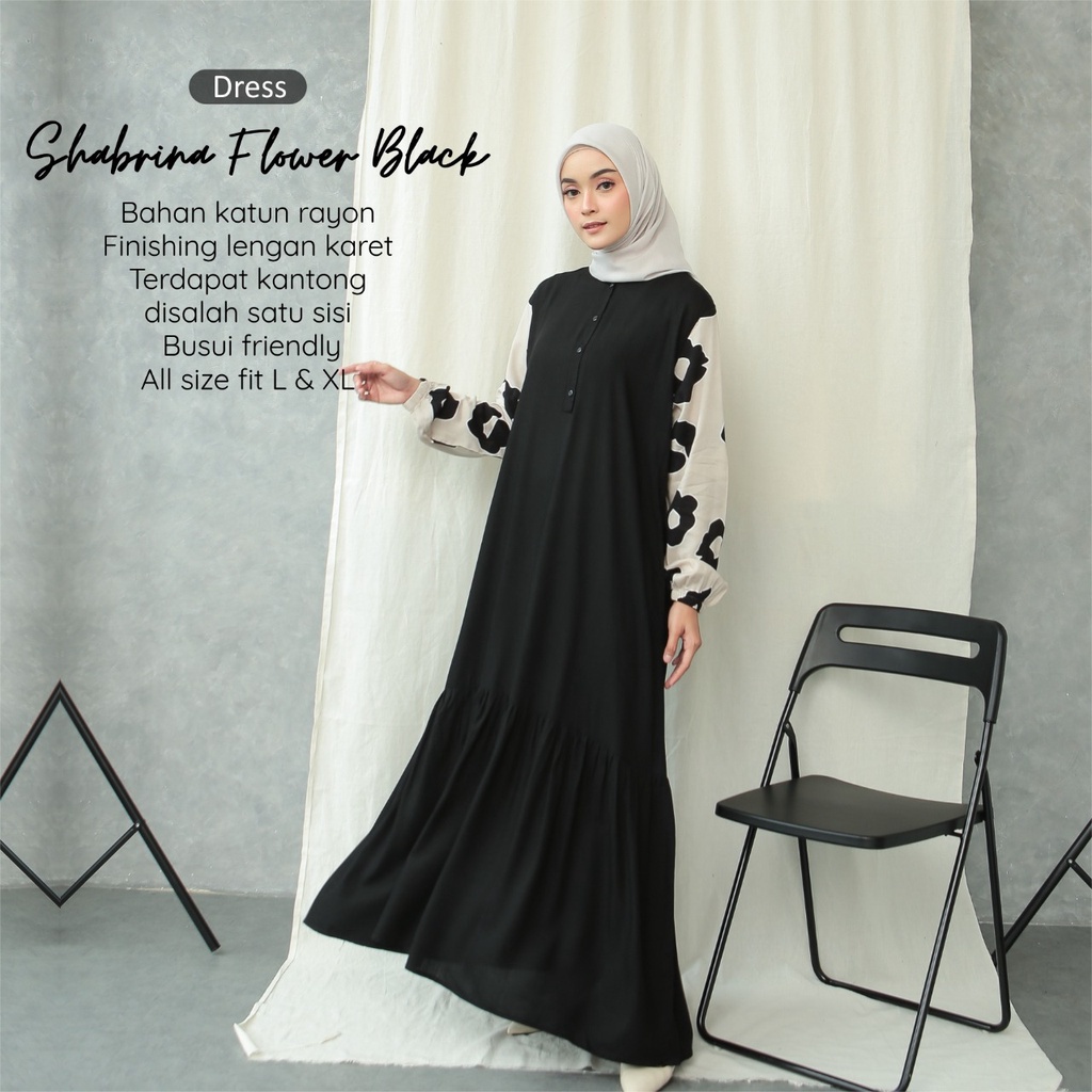 Gamis Homey Sabrina Bunga Hitam Murah Bahan katun Rayon Premium - Gamis Dewasa Home Dress jumbo Baju Casual Kekinian Best seller