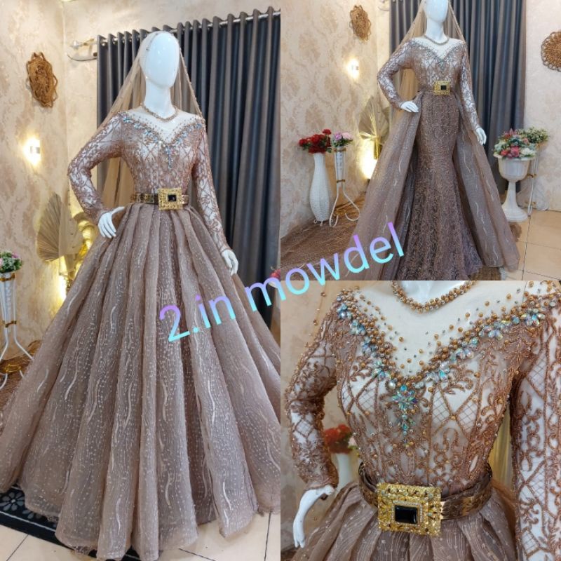 TERBARU GAUN CRONOLIN PENGANTEN 2 IN 1  /BAJU PENGANTIN MODEL TERBARU/GAUN SLIM DRESS/GAUN MODREN /GAUN PENGANTIN BEREKOR/WEDDING DRESS