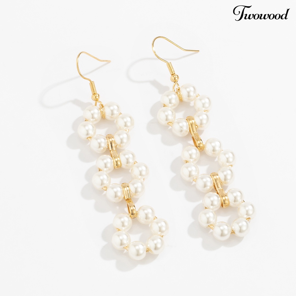 Twowood 1 Pair Women Earrings Imitation Pearl Flower Tassel Jewelry All Match Long Dangle Hook Earrings for Dating
