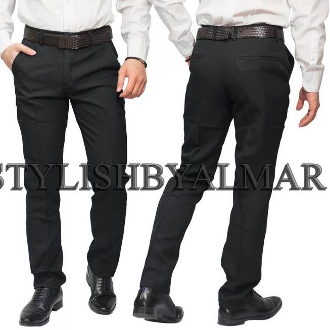 Celana Kerja Formal Pria Slimfit Hitam Abu Bahan Kain Woll