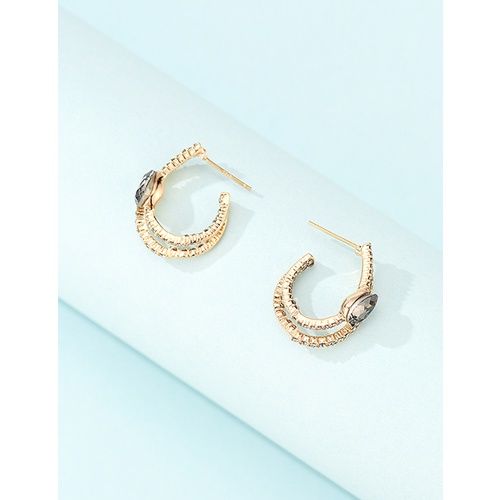 LRC Anting Tusuk Fashion Golden Geometric Glass Diamond V5218X