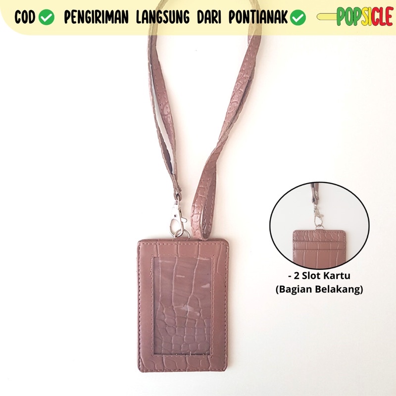 

ID Card Croco Flashee Warna Mocca Name Tag Card Holder Crocodile Kulit Lanyard Kerja Kulit PU Leather Lanyard