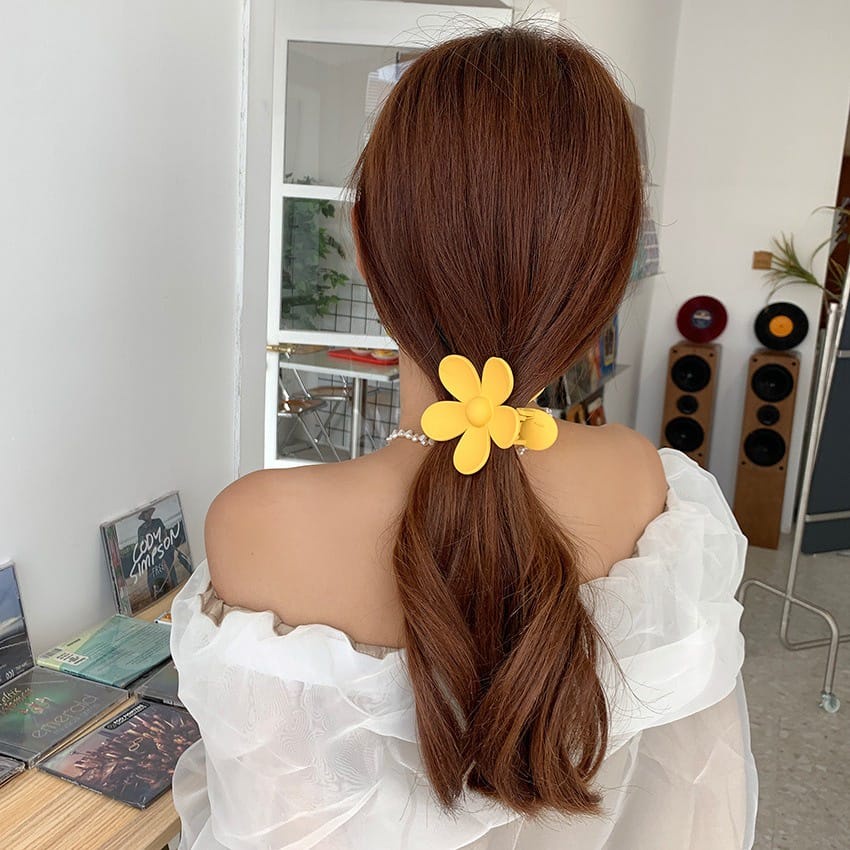 JEDAI DOFF JUMBO 7.5cm - Jepit Rambut Matte Cakar 4 Motif Bunga DAISY - Jepit Ponytail Hair Claw Clips