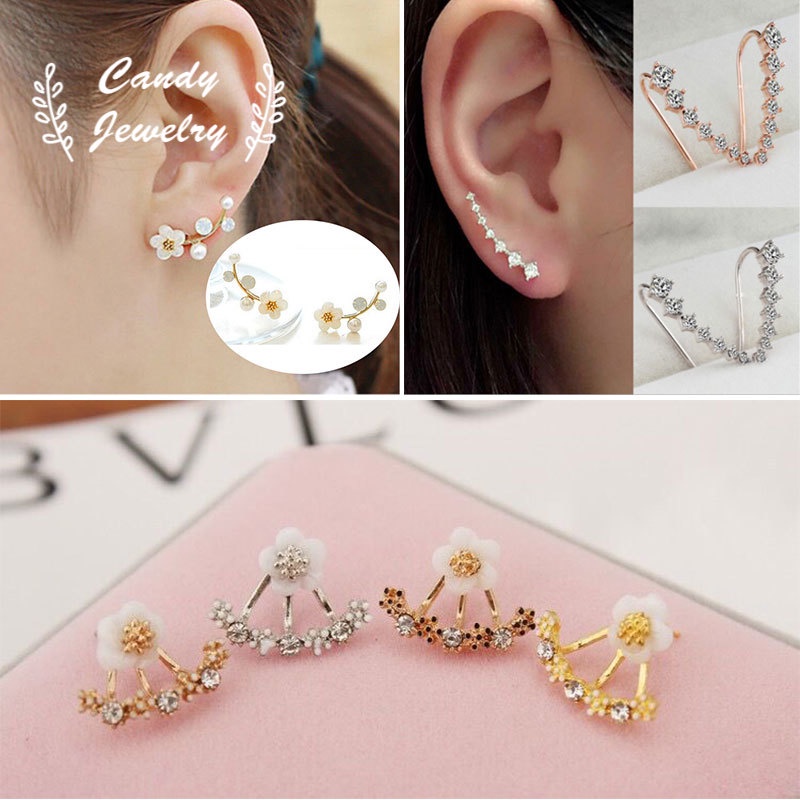 Anting Bentuk Cabang Bunga Aksen Mutiara