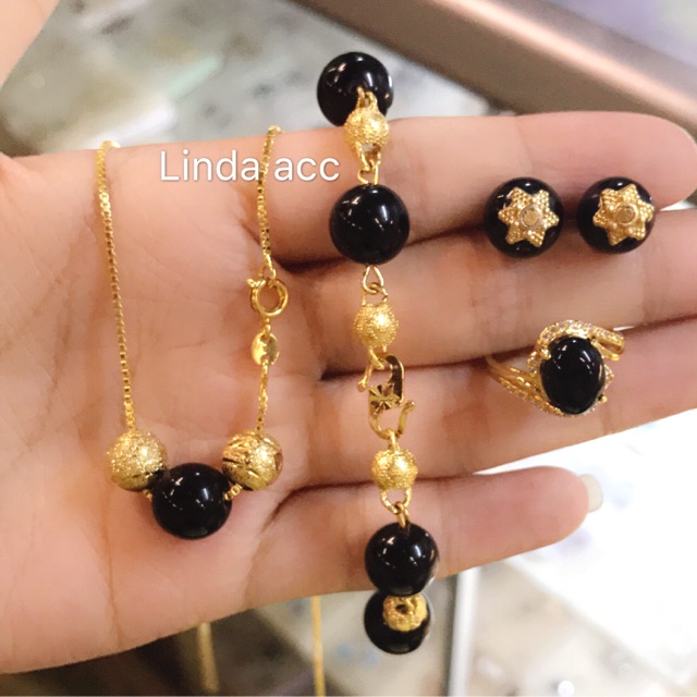 set giok bhanx xuping batu giok hitam gelang kait s 88