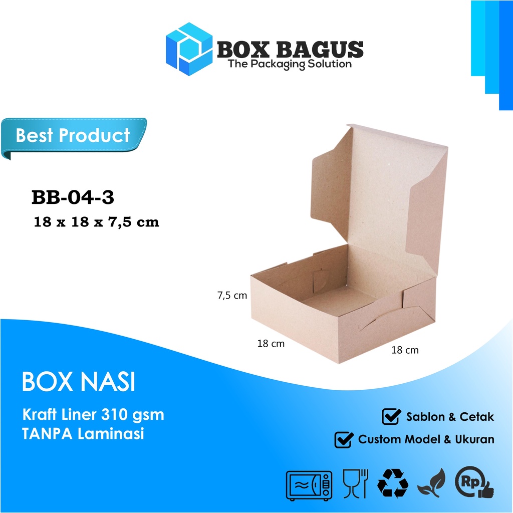 BOX DUS KOTAK HAMPERS MAKANAN NASI ROTI KUE SNACK 18x18x7,5 cm PAPER KRAFT 310 gsm